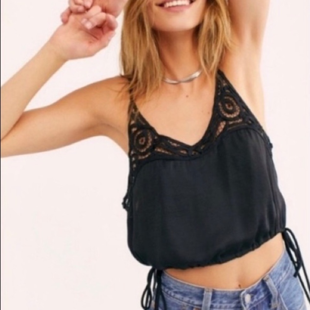 Free People Black Blouson Brami strappy, lace top, Sz XS, New with Tags